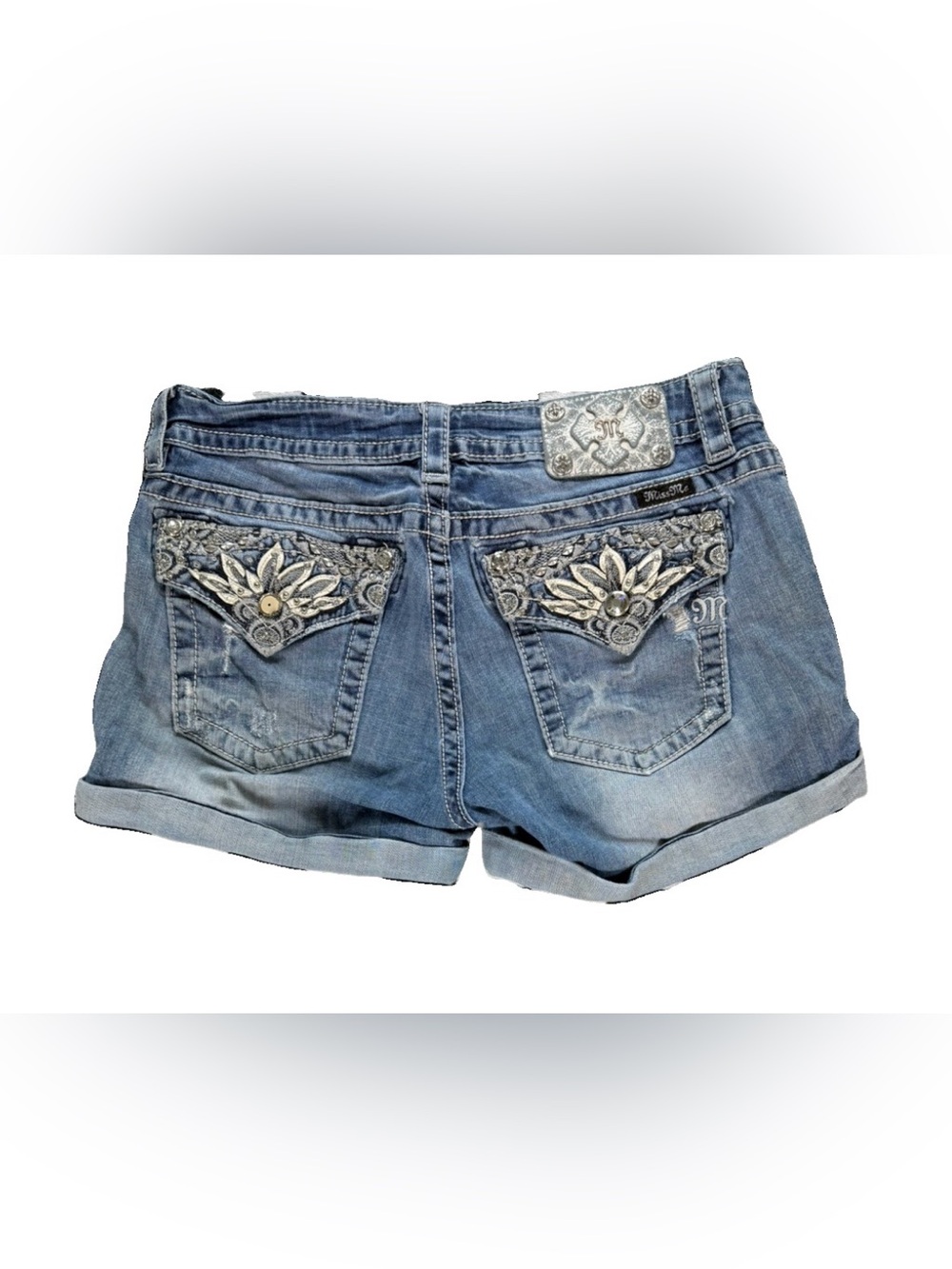 Miss Me Signature Skinny Denim Shorts Women's 31 Blue Denim Light Wash Y2K